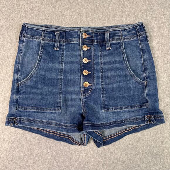 American Eagle Denim Shorts Blue Womens Size 12 Super Hi-Rise Shortie Button Fly - Picture 1 of 8